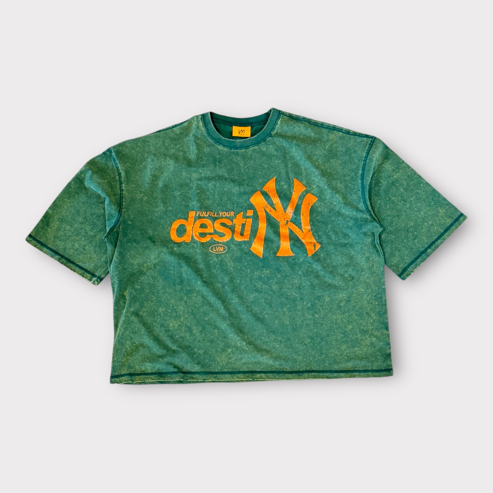 DestiNY heavyweight graphic tee green wash front view